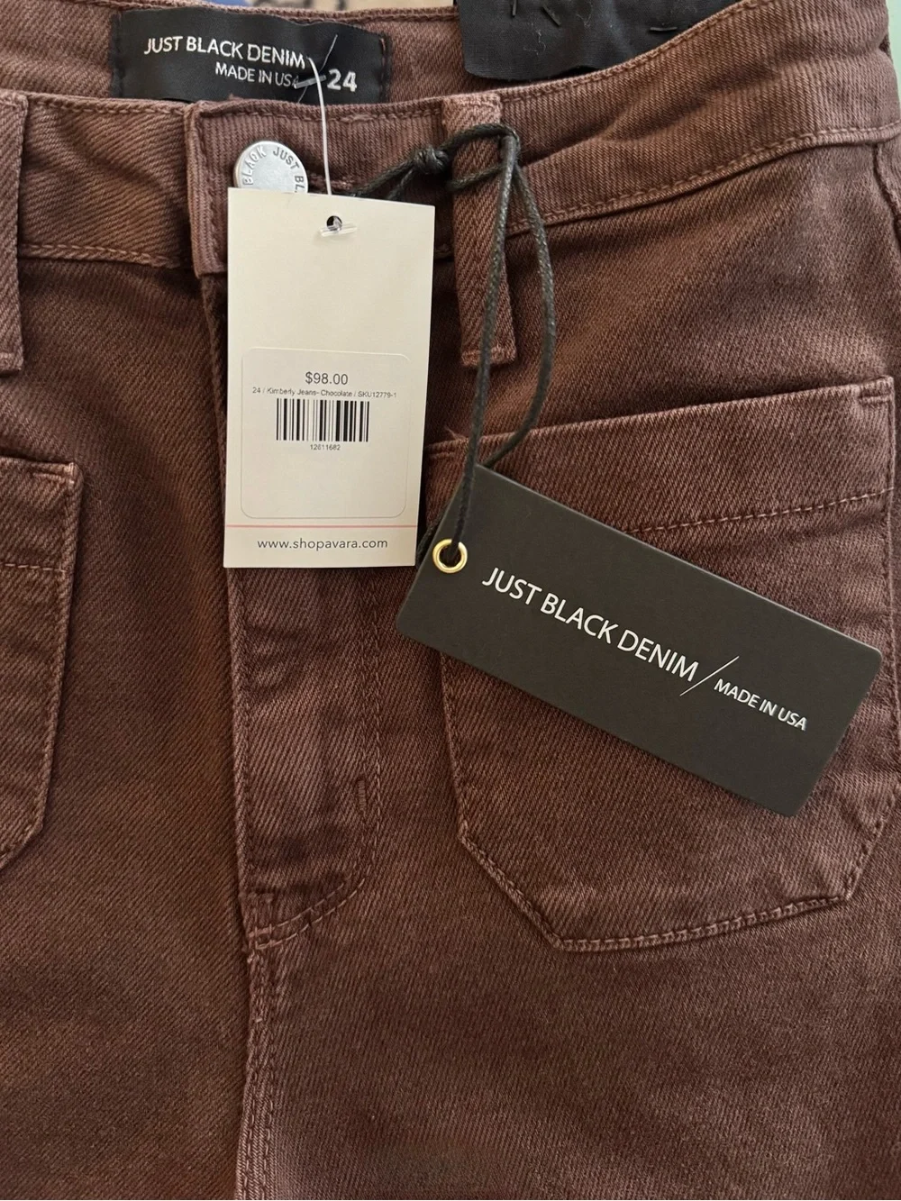 NWT Just Black Denim High-Rise Wide Leg Jeans in Chocolate Brown Size 24 - Picture 2 of 3